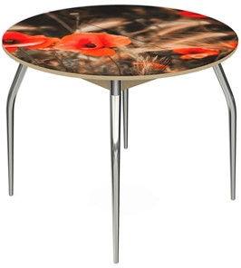 Кухонный раскладной стол Ривьера - Круг, ноги метал. крашеные №24, ФП (Цветы №38) в Южно-Сахалинске