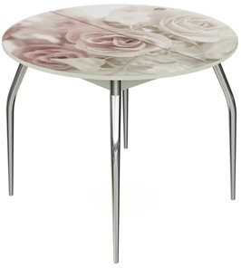 Кухонный стол раскладной Ривьера - Круг, ноги метал. крашеные №24, ФП (Цветы №41) в Южно-Сахалинске