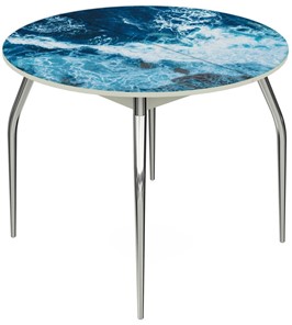 Обеденный раздвижной стол Ривьера - Круг, ноги метал. крашеные №24, ФП (Вода №15) в Южно-Сахалинске