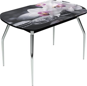 Кухонный раздвижной стол Ривьера исп.1 ноги метал. крашеные №24 Фотопечать (Цветы №19) в Южно-Сахалинске