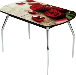 Кухонный стол раздвижной Ривьера исп.1 ноги метал. крашеные №24 Фотопечать (Цветы №33) в Южно-Сахалинске