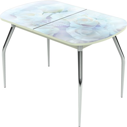 Обеденный раздвижной стол Ривьера исп.1 ноги метал. крашеные №24 Фотопечать (Цветы №36) в Южно-Сахалинске - изображение