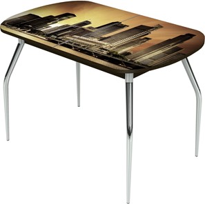 Обеденный раздвижной стол Ривьера исп.1 ноги метал. крашеные №24 Фотопечать (Города №9) в Южно-Сахалинске