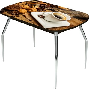 Кухонный стол раскладной Ривьера исп.2 ноги  хром. №5 Фотопечать (Кофе №11) в Южно-Сахалинске