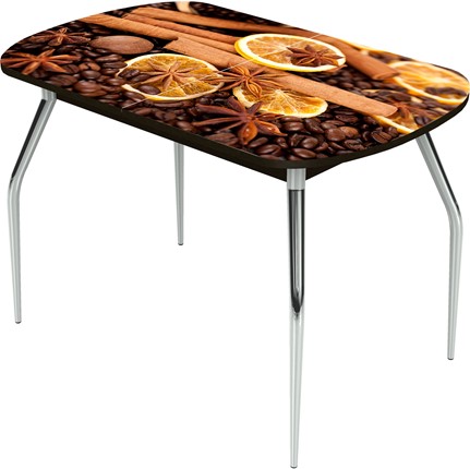 Кухонный стол раздвижной Ривьера исп.2 ноги  хром. №5 Фотопечать (Кофе №28) в Южно-Сахалинске - изображение