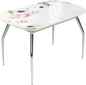 Кухонный стол раскладной Ривьера исп.2 ноги метал. крашеные №24 Фотопечать (Цветы №31) в Южно-Сахалинске