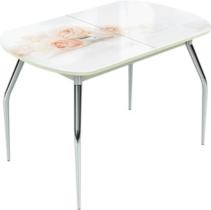 Раздвижной стол Ривьера исп.2 ноги метал. крашеные №24 Фотопечать (Цветы №32) в Южно-Сахалинске