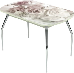 Кухонный стол раскладной Ривьера исп.2 ноги метал. крашеные №24 Фотопечать (Цветы №41) в Южно-Сахалинске