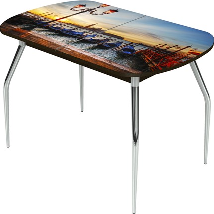 Обеденный раздвижной стол Ривьера исп.2 ноги метал. крашеные №24 Фотопечать (Города №10) в Южно-Сахалинске - изображение