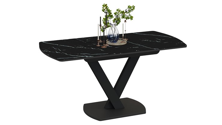 Кухонный раздвижной стол Салерно тип 1 (Черный муар/Стекло черный мрамор) в Южно-Сахалинске - изображение 1