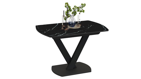 Кухонный раздвижной стол Салерно тип 1 (Черный муар/Стекло черный мрамор) в Южно-Сахалинске - изображение