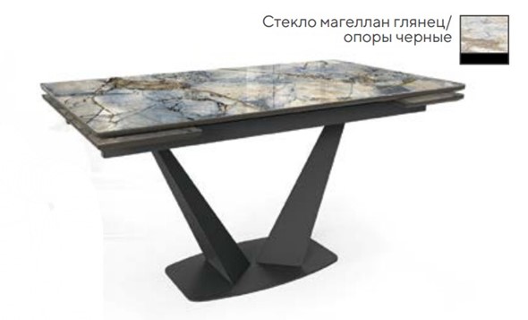 Кухонный раскладной стол SFV 140, стекло магеллан глянец/ножки черные в Южно-Сахалинске - изображение