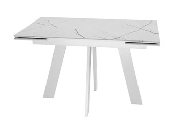 Кухонный стол раздвижной SKM 120, керамика белый мрамор/подстолье белое/ножки белые в Южно-Сахалинске