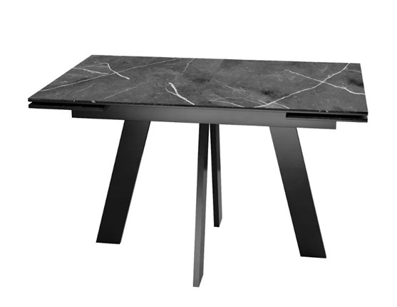 Кухонный раскладной стол SKM 120, керамика черный мрамор/подстолье черное/ножки черные в Южно-Сахалинске - изображение