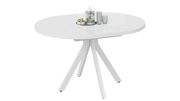 Кухонный раскладной стол Стокгольм Тип 1 (Белый муар/Стекло глянцевое белое) в Южно-Сахалинске - предосмотр 1