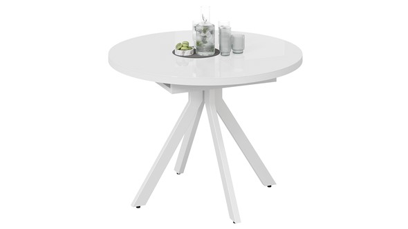 Кухонный раскладной стол Стокгольм Тип 1 (Белый муар/Стекло глянцевое белое) в Южно-Сахалинске - изображение
