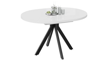 Кухонный стол раскладной Стокгольм Тип 1 (Черный муар/Стекло глянцевое белое) в Южно-Сахалинске - предосмотр 1