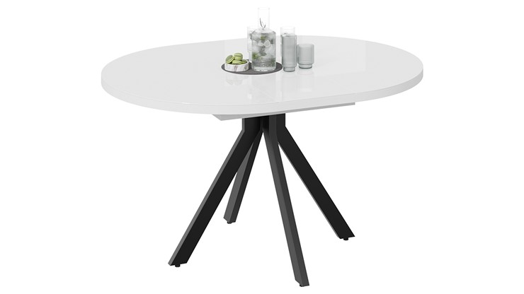 Кухонный стол раскладной Стокгольм Тип 1 (Черный муар/Стекло глянцевое белое) в Южно-Сахалинске - изображение 1