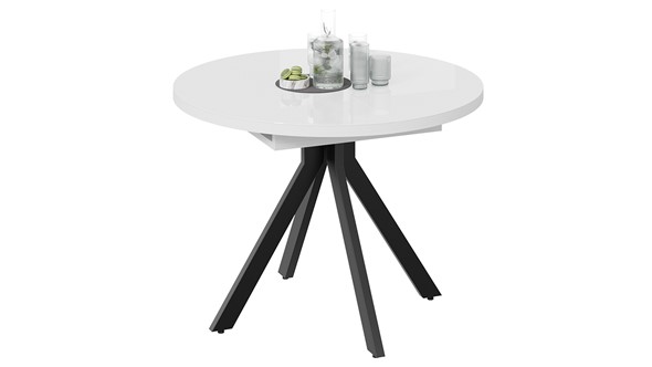 Кухонный стол раскладной Стокгольм Тип 1 (Черный муар/Стекло глянцевое белое) в Южно-Сахалинске - изображение