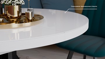 Кухонный стол раскладной Стокгольм Тип 1 (Черный муар/Стекло глянцевое белое) в Южно-Сахалинске - предосмотр 9