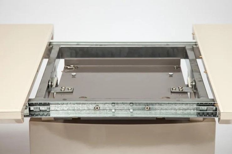 Кухонный раскладной стол WOLF ( mod. 8053-2 ) мдф high gloss/закаленное стекло, 120/160x80x76, слоновая кость/латте в Южно-Сахалинске - изображение 3