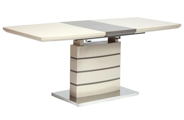 Кухонный раскладной стол WOLF ( mod. 8053-2 ) мдф high gloss/закаленное стекло, 120/160x80x76, слоновая кость/латте в Южно-Сахалинске - изображение