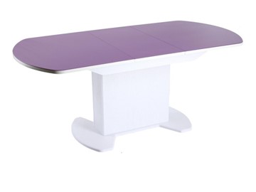 Кухонный стол раздвижной ПГ-02 тумба СТ2, белое, фиолетовое стекло, МДФ в Южно-Сахалинске