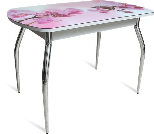 Кухонный обеденный стол ПГ-04 СТФ белое/орхидея/хром фигурные в Южно-Сахалинске - изображение