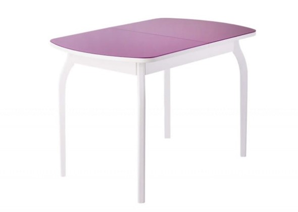 Обеденный раздвижной стол ПГ-мини, матовое фиолетовое стекло, ноги гнутые массив белый в Южно-Сахалинске - изображение