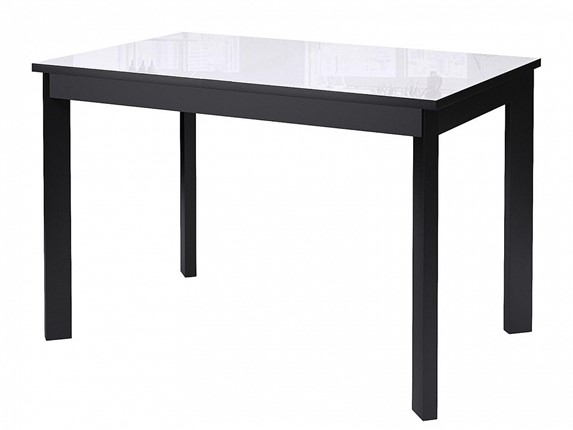 Кухонный стол раскладной Dikline Ls110, стекло белое/ножки черные в Южно-Сахалинске - изображение