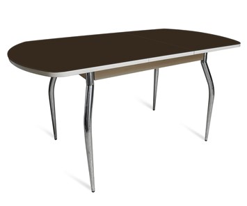 Кухонный раздвижной стол ПГ-02 СТ2, дуб молочный/черное стекло/35 хром гнутые металл в Южно-Сахалинске