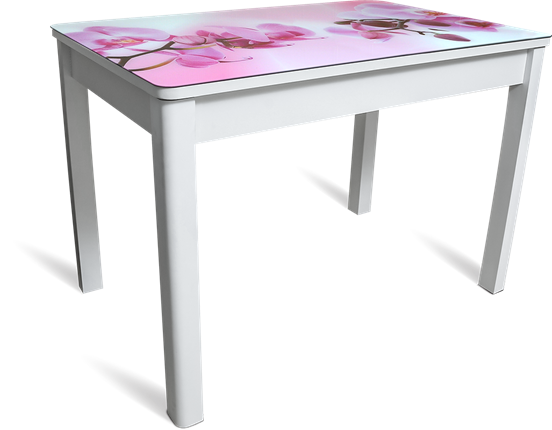 Обеденный раздвижной стол Айсберг мини СТФ, белое лдсп/орхидея/40 прямые массив белые в Южно-Сахалинске - изображение