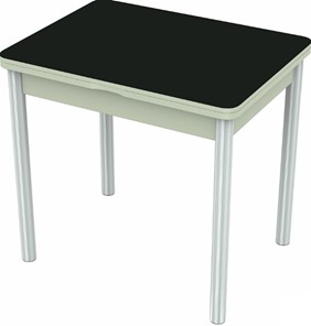 Кухонный раздвижной стол Бари хром №6 (стекло черное/белый) в Южно-Сахалинске - предосмотр