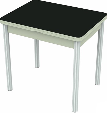 Кухонный раздвижной стол Бари хром №6 (стекло черное/белый) в Южно-Сахалинске - изображение
