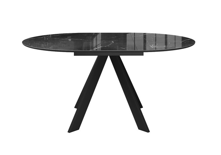 Стол на кухню раздвижной DikLine SFC110 d1100 стекло Оптивайт Черный мрамор/подстолье черное/опоры черные в Южно-Сахалинске - изображение 1