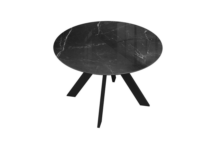 Стол на кухню раздвижной DikLine SFC110 d1100 стекло Оптивайт Черный мрамор/подстолье черное/опоры черные в Южно-Сахалинске - изображение 2