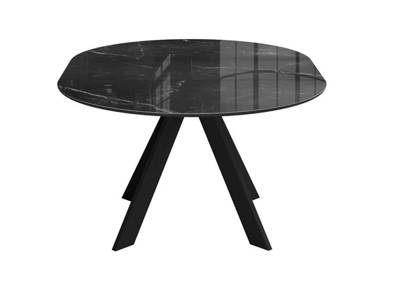 Стол на кухню раздвижной DikLine SFC110 d1100 стекло Оптивайт Черный мрамор/подстолье черное/опоры черные в Южно-Сахалинске - изображение