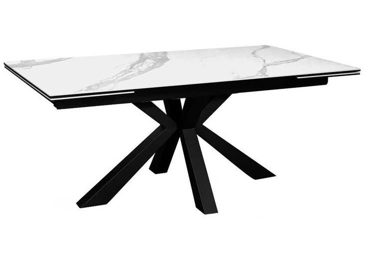 Стол на кухню раздвижной DikLine SFE160 Керамика Белый мрамор/подстолье черное/опоры черные (2 уп.) в Южно-Сахалинске - изображение 1
