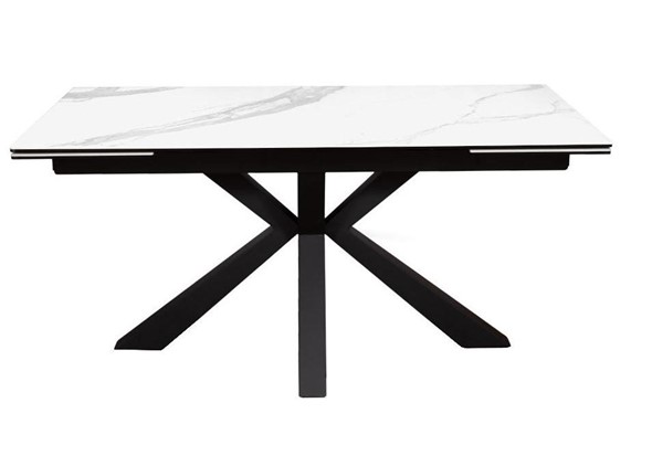 Стол на кухню раздвижной DikLine SFE160 Керамика Белый мрамор/подстолье черное/опоры черные (2 уп.) в Южно-Сахалинске - изображение