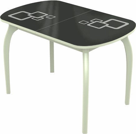 Кухонный раскладной стол Ривьера мини дерево №1, Рисунок квадро (стекло черное/белый/белый) в Южно-Сахалинске - изображение