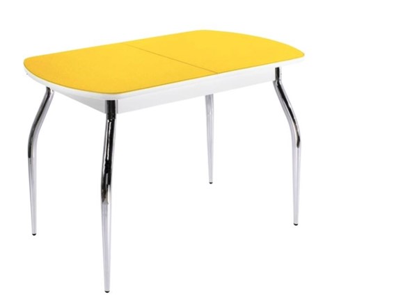 Кухонный раскладной стол ПГ-01 СТ2, белое/желтое стекло/35 хром гнутые металл в Южно-Сахалинске - изображение