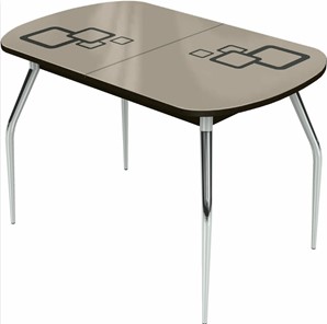 Обеденный раздвижной стол Ривьера мини хром №5, Рисунок квадро (стекло молочное/коричневый/венге) в Южно-Сахалинске - предосмотр