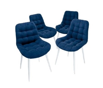 Комплект из 4-х кухонных стульев Комфорт синий белые ножки в Южно-Сахалинске - предосмотр