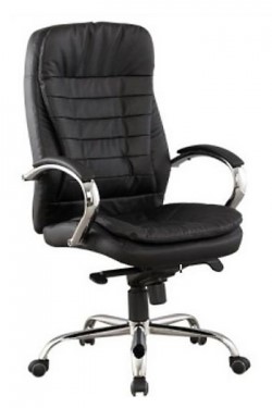 Кресло офисное J 9031-1 нат. кожа /хром, черный в Южно-Сахалинске - изображение