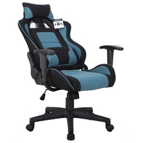 Офисное кресло Brabix GT Racer GM-100 (две подушки, ткань, черное/голубое) в Южно-Сахалинске - предосмотр 1