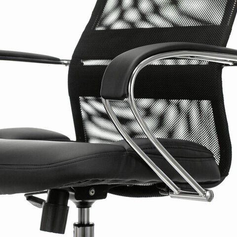 Кресло компьютерное Brabix Premium Stalker EX-608 CH (хром, ткань-сетка/кожзам, черное) 532091 в Южно-Сахалинске - изображение 3