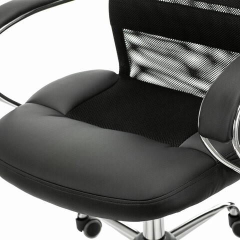 Кресло компьютерное Brabix Premium Stalker EX-608 CH (хром, ткань-сетка/кожзам, черное) 532091 в Южно-Сахалинске - изображение 5