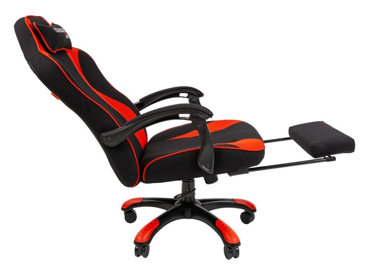 Кресло игровое CHAIRMAN GAME 35 с выдвижной подставкой для ног Ткань  черная / Ткань красная в Южно-Сахалинске - изображение 4