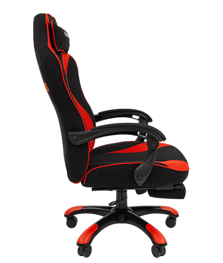 Кресло игровое CHAIRMAN GAME 35 с выдвижной подставкой для ног Ткань  черная / Ткань красная в Южно-Сахалинске - изображение 2