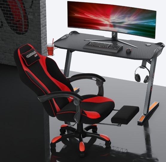 Кресло игровое CHAIRMAN GAME 35 с выдвижной подставкой для ног Ткань  черная / Ткань красная в Южно-Сахалинске - изображение 5